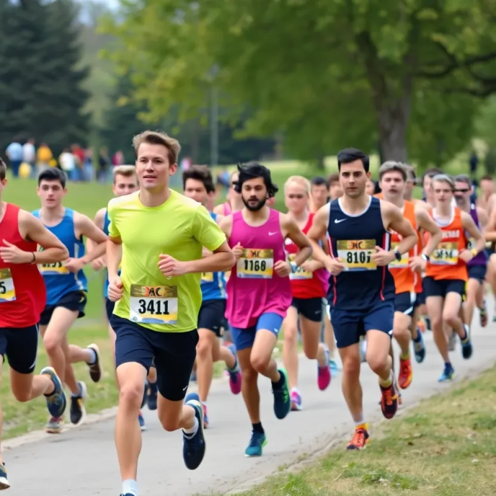 Runners competing in the Tour De Sewer cross country event in Versailles