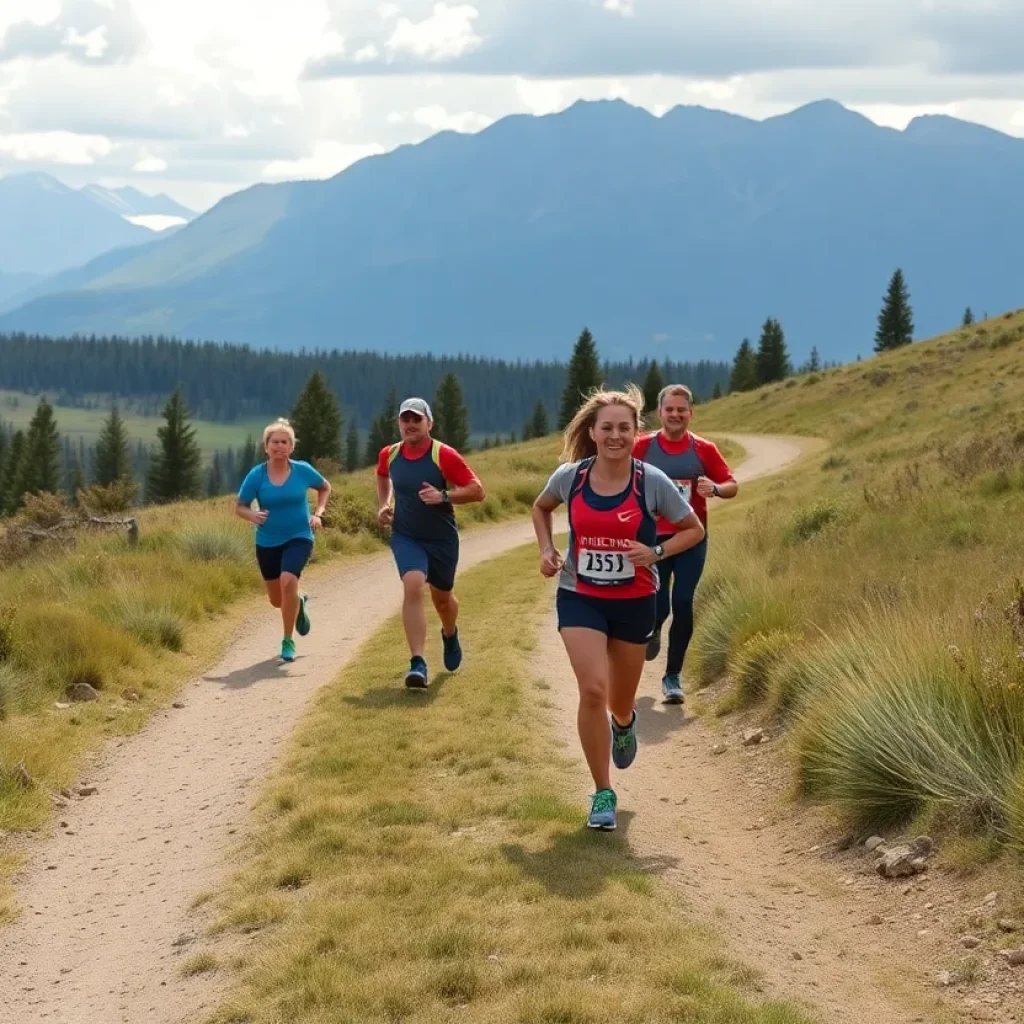 Runners on a cross country trail in Montana