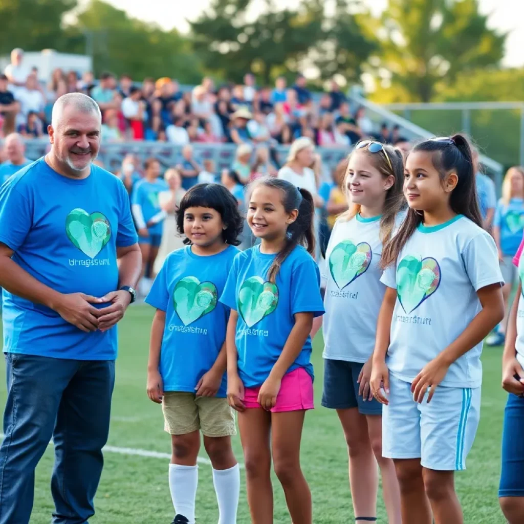 Community members gathering at Cure Duchenne Night soccer event