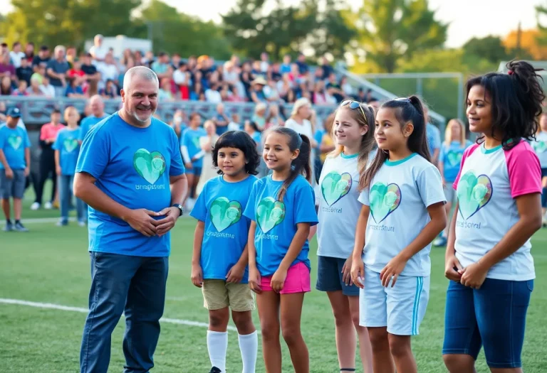 Community members gathering at Cure Duchenne Night soccer event