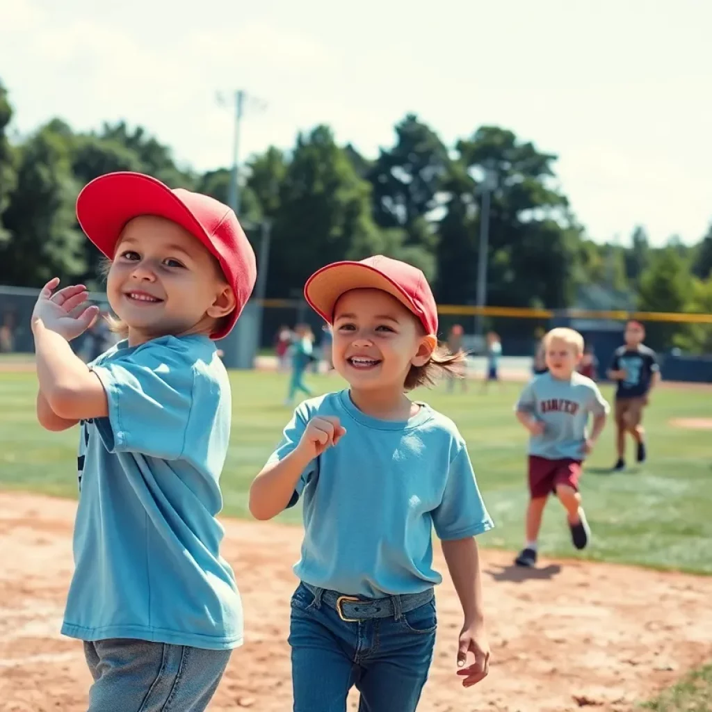 Children playing baseball in Danville's new elementary league