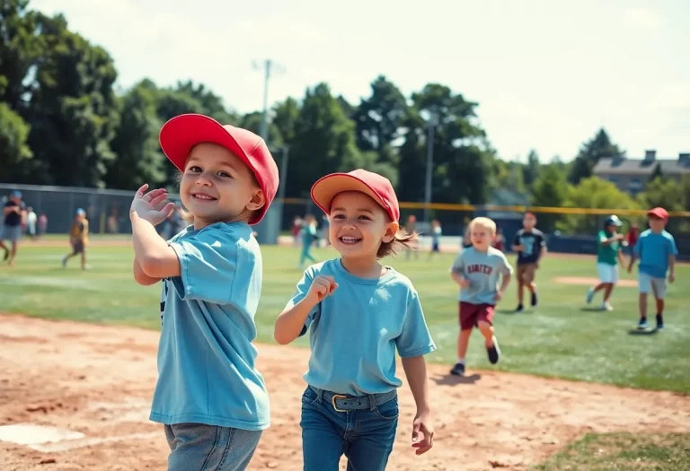 Children playing baseball in Danville's new elementary league