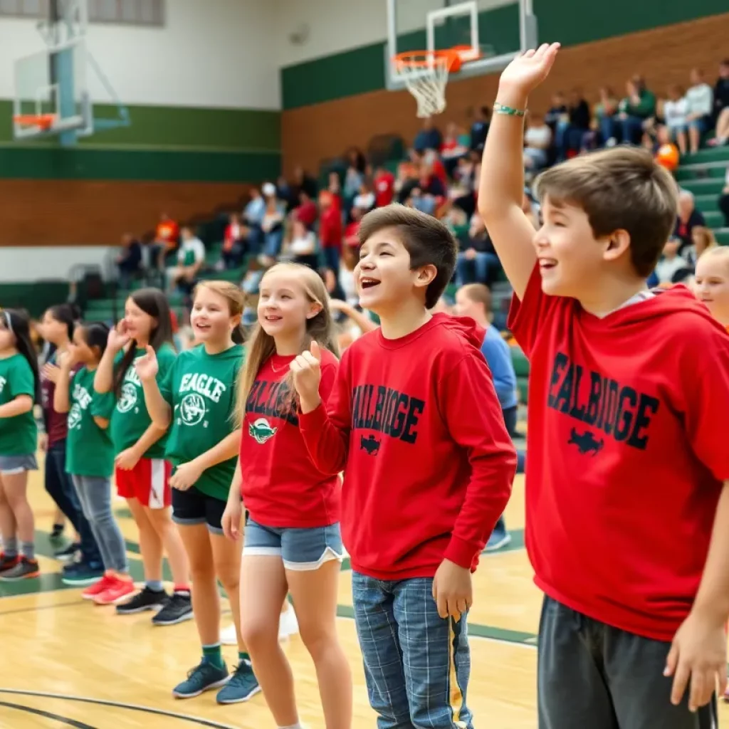 Eagle Ridge Christian School students cheering at a basketball game