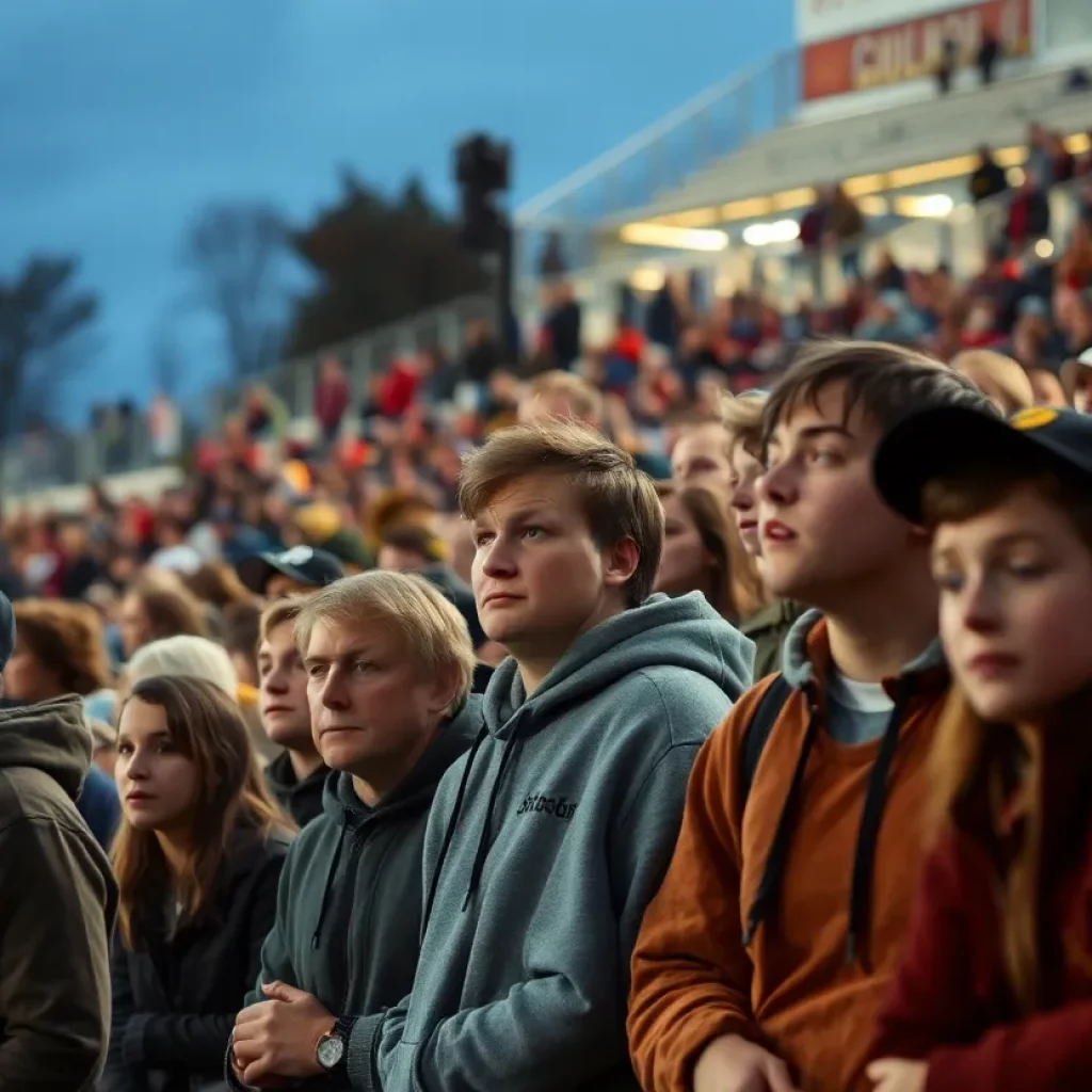 Crowd reacting to a shooting incident at a football game