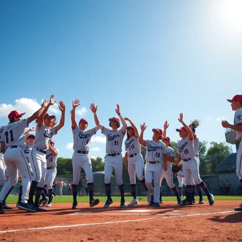 Effingham baseball team celebrating their victory over Brownstown/St. Elmo