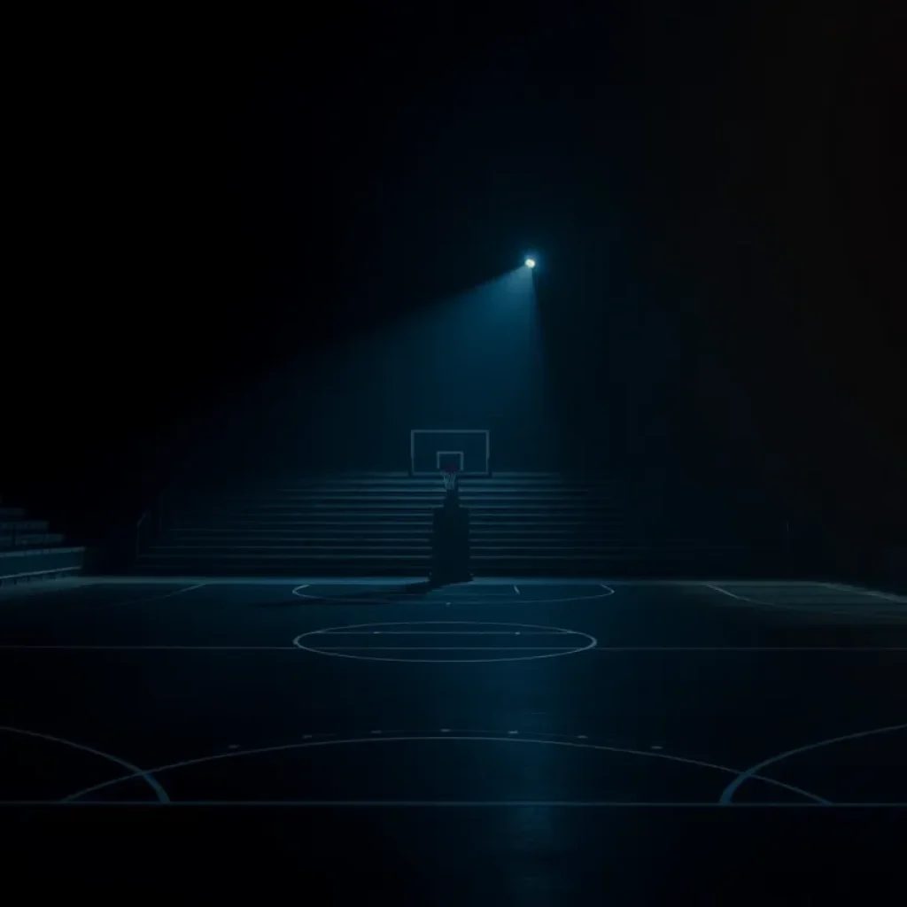 An empty basketball court symbolizing community concerns