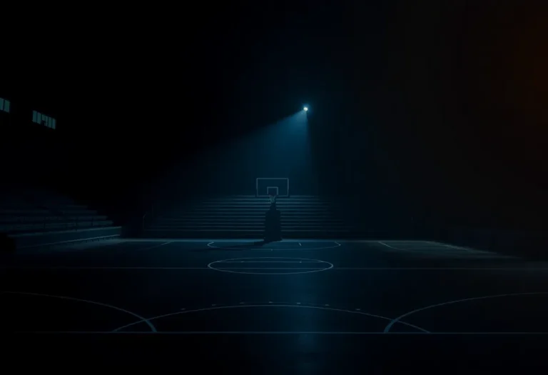An empty basketball court symbolizing community concerns