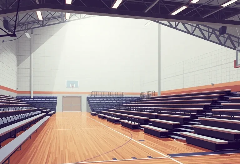 A quiet and empty high school gymnasium representing the aftermath of a controversy.