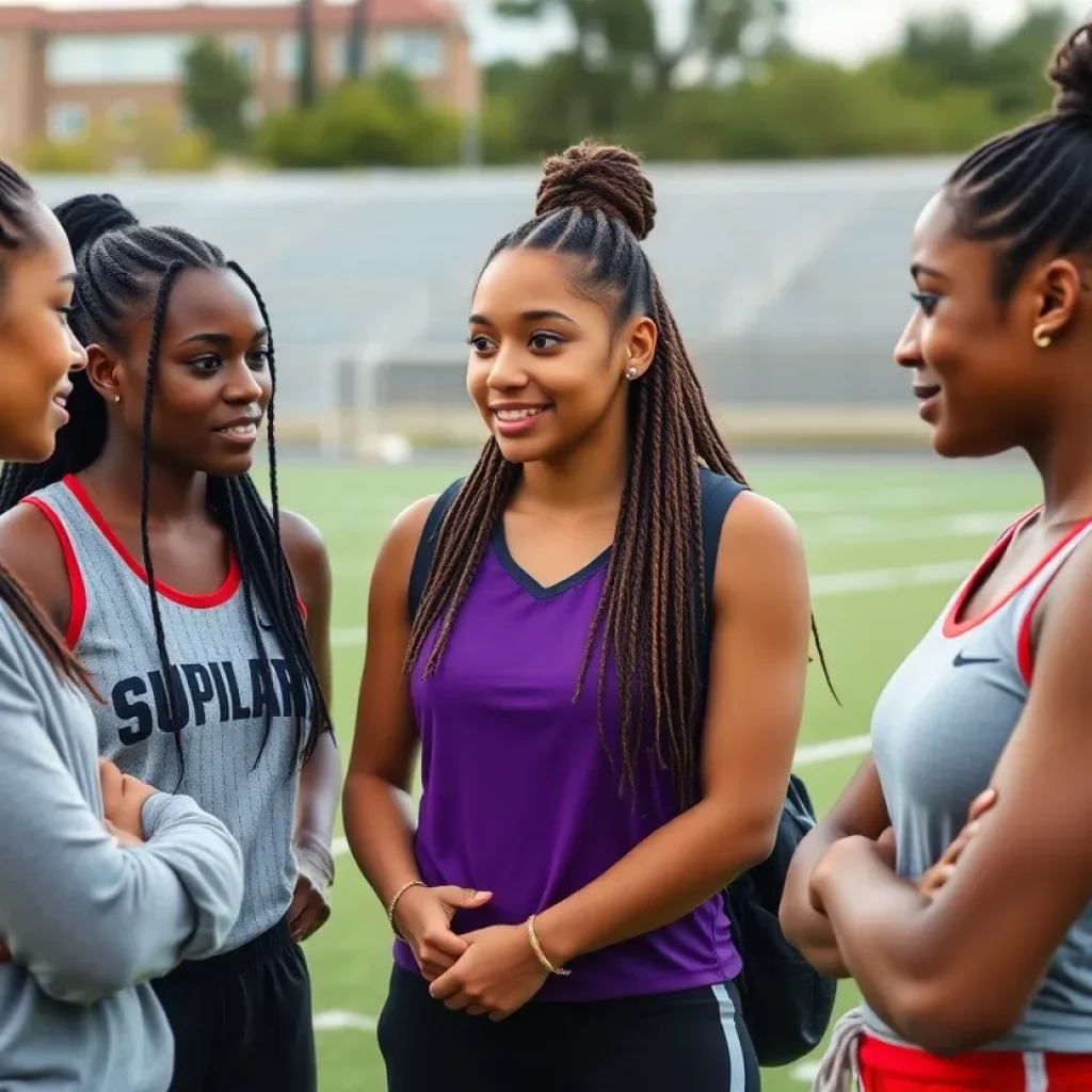 Female athletes discussing sports inclusion