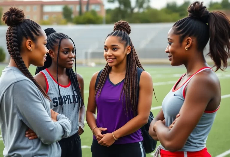 Female athletes discussing sports inclusion
