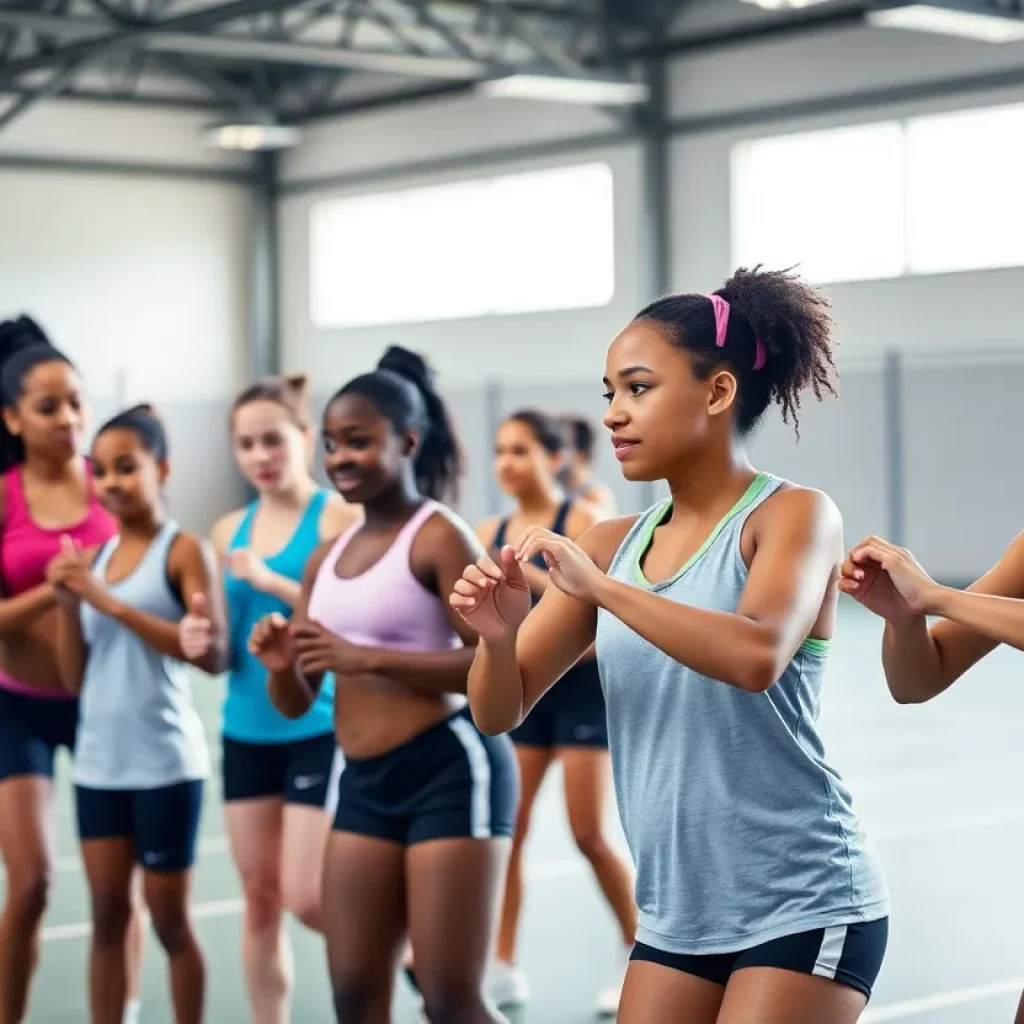Group of diverse female athletes training together