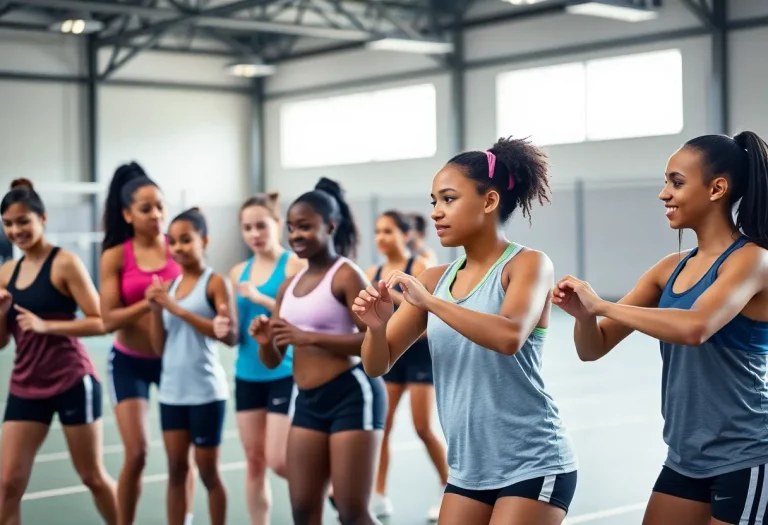 Group of diverse female athletes training together