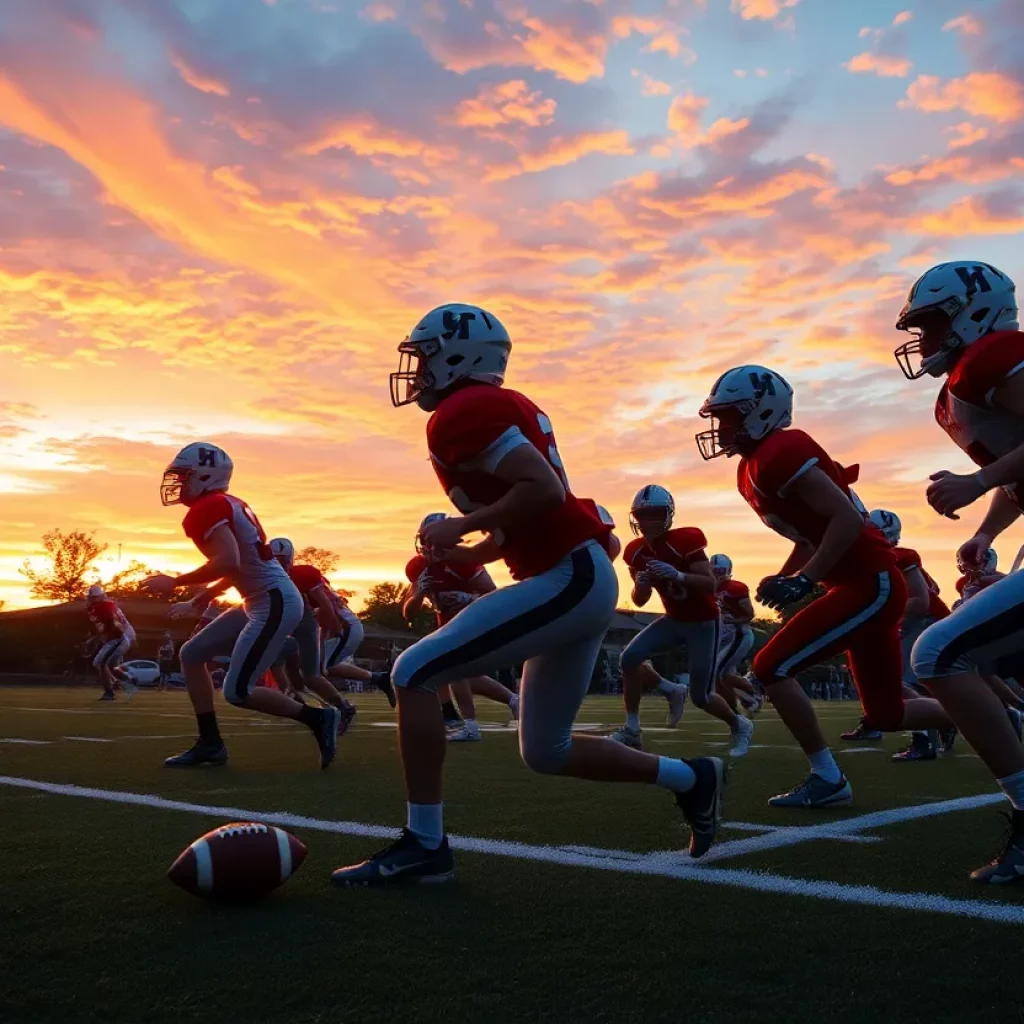 High school football players in action during a game