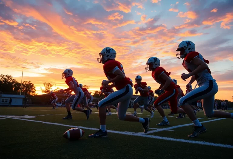 High school football players in action during a game