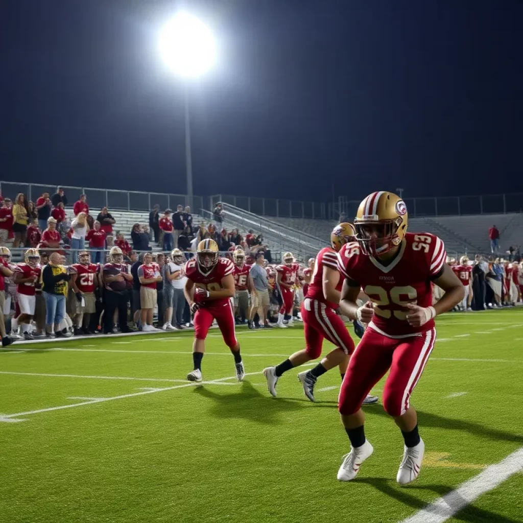 High school football players in action during a game in the Rio Grande Valley