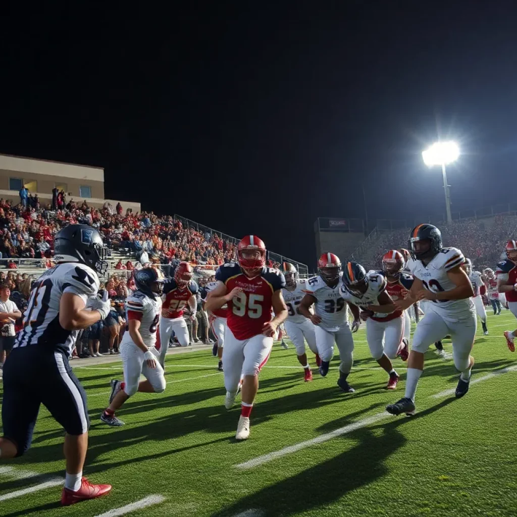 High school football players in action during a game