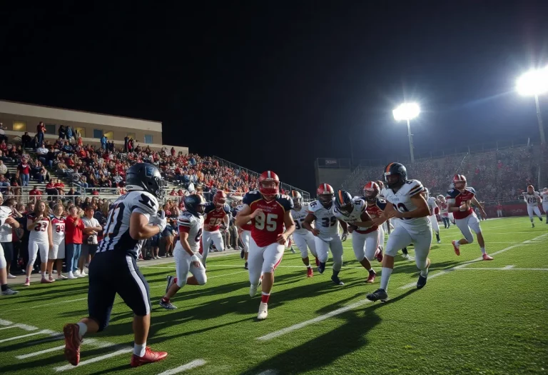 High school football players in action during a game