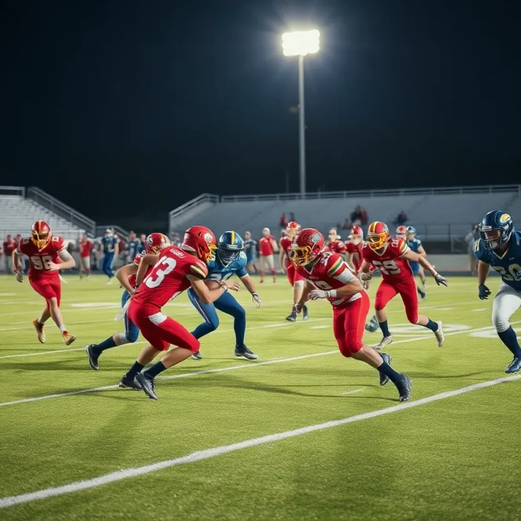 High school football teams in action during a game