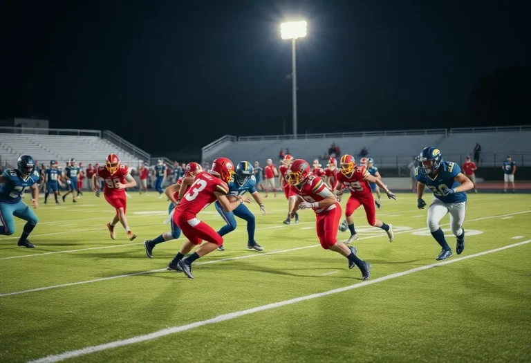 High school football teams in action during a game