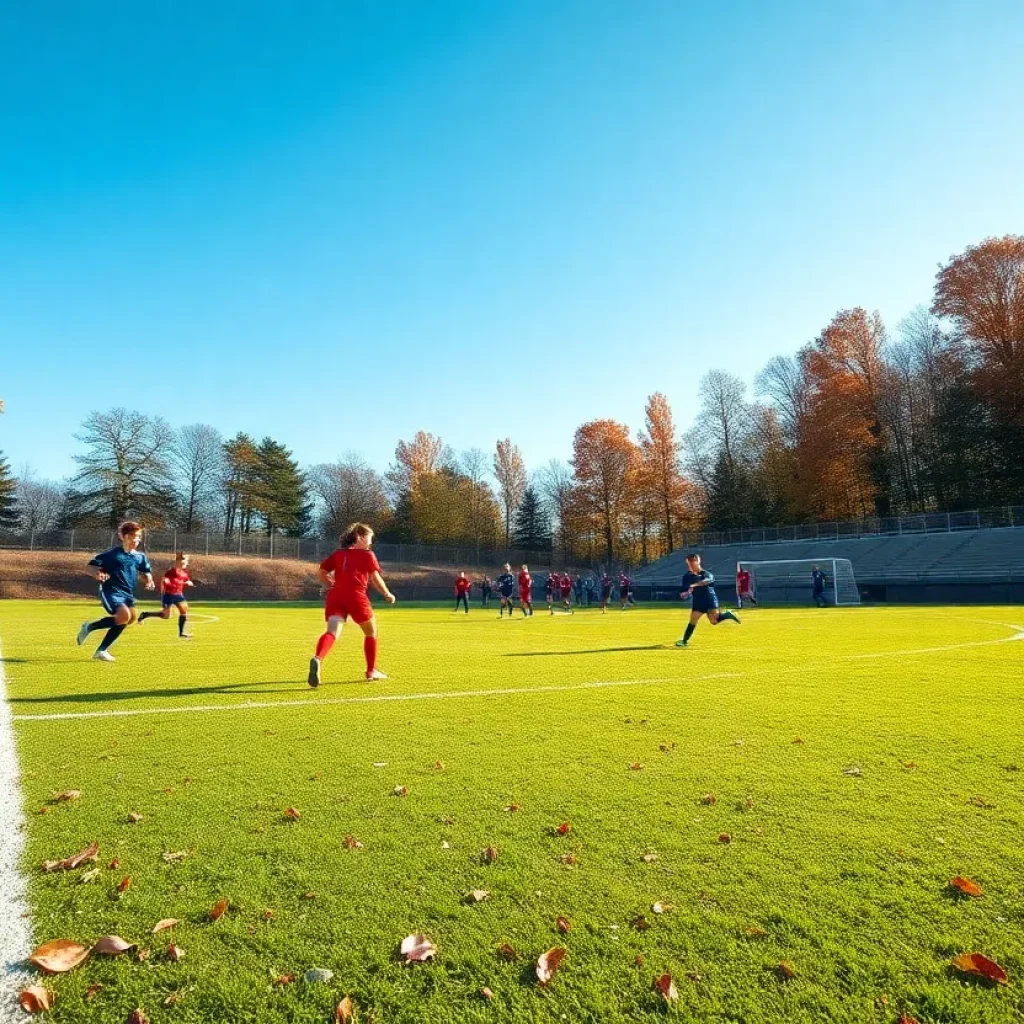 High school soccer players on the field in Fort Collins