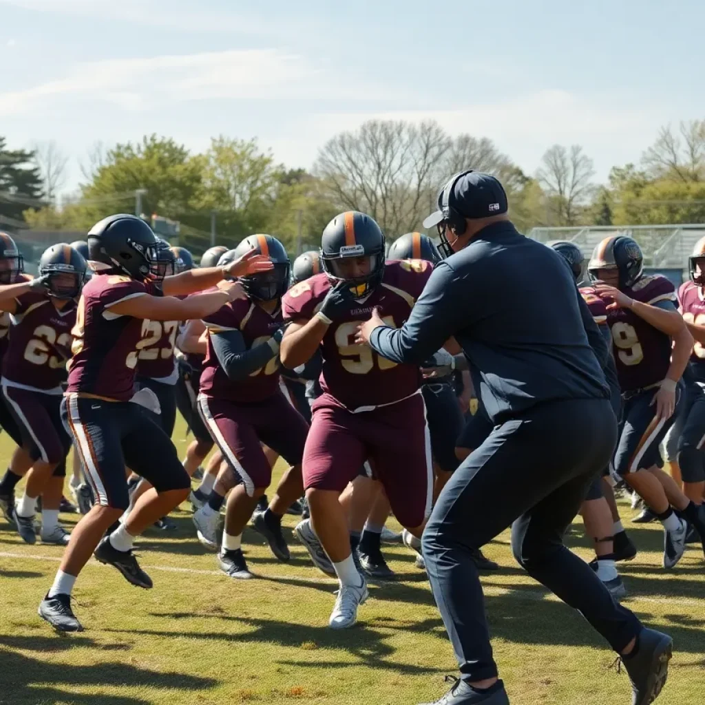 High school football practice scene illustrating chaos