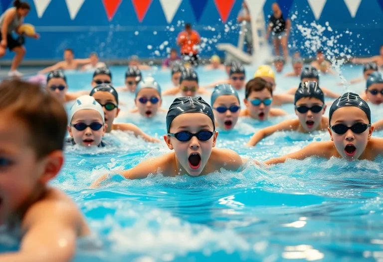Young swimmers competing in a swimming pool