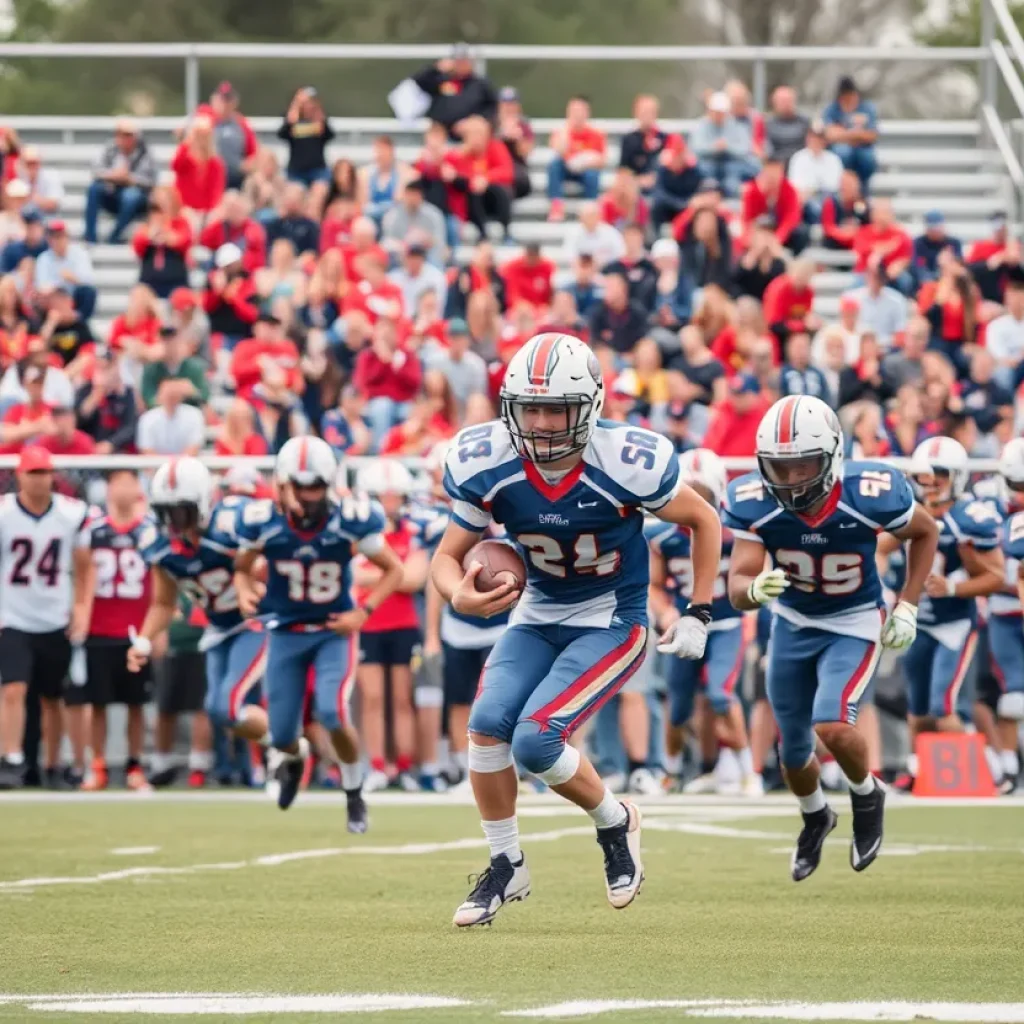 High school football players in action during a game in Georgia