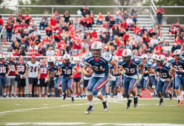 High school football players in action during a game in Georgia