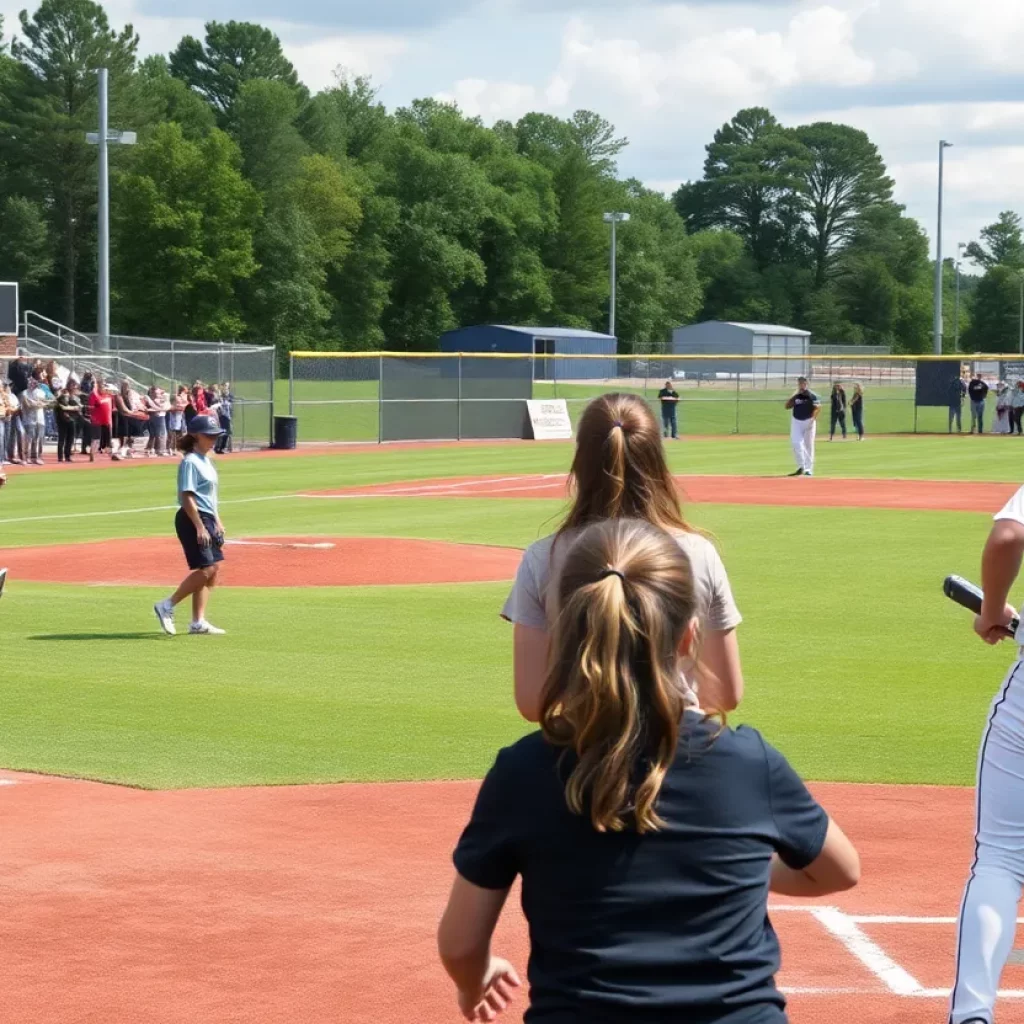 High school softball players in action during a game in Georgia.