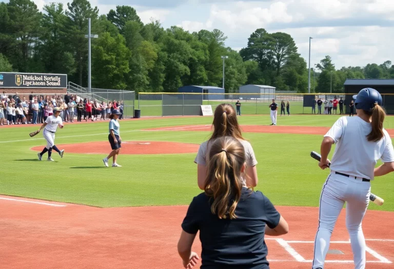 High school softball players in action during a game in Georgia.