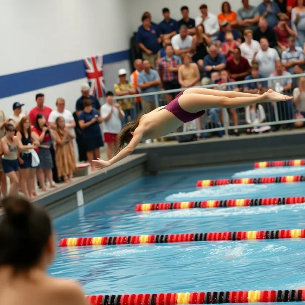 Athletes participating in a girls' swimming competition