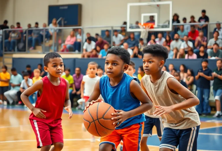 Boys playing basketball in a youth league in Greenfield