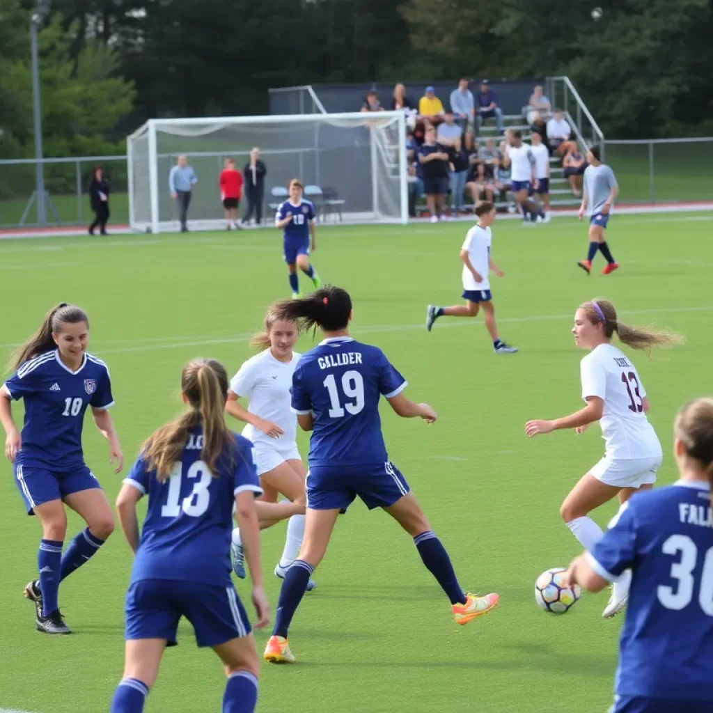 Players from Greenwich High School soccer teams in action during a match.