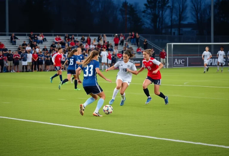Players from Greenwich High School competing in a soccer match