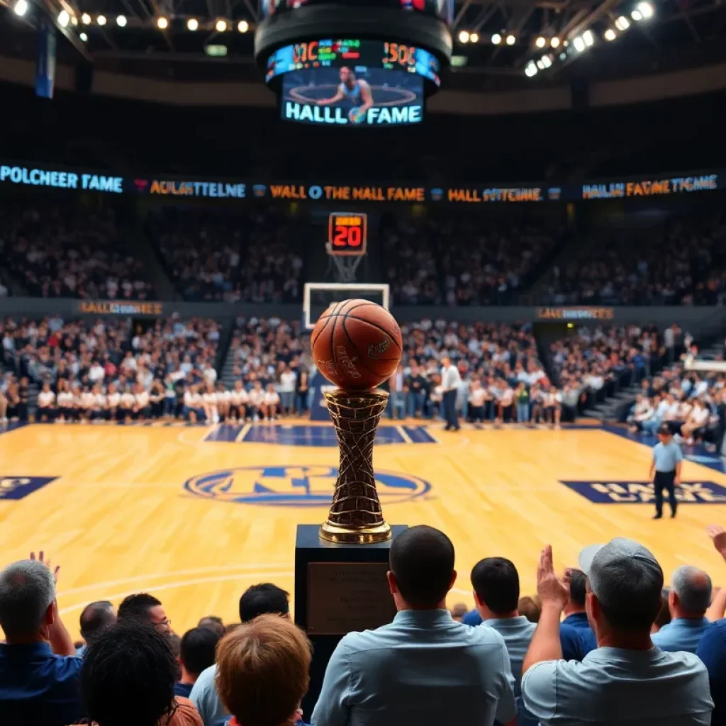 Hall of Fame ceremony honoring a basketball player