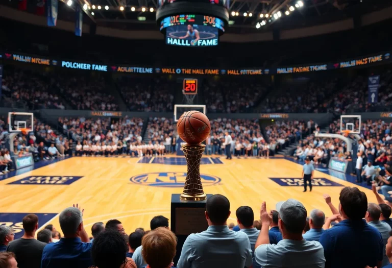 Hall of Fame ceremony honoring a basketball player