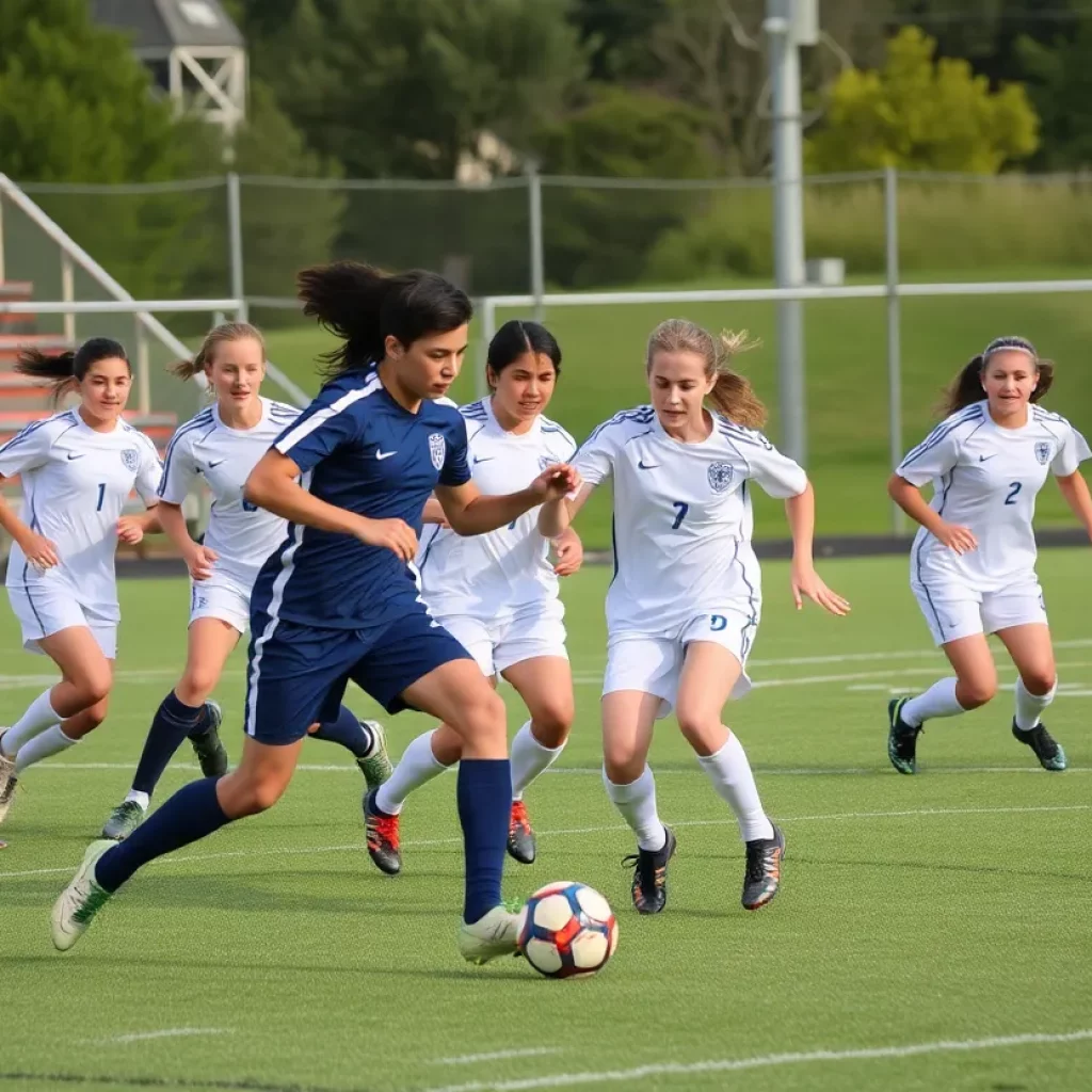 Players from Hall and Tolland competing in a soccer match