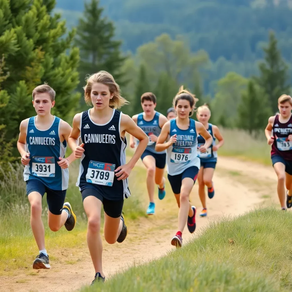 High school cross country runners competing on a trail