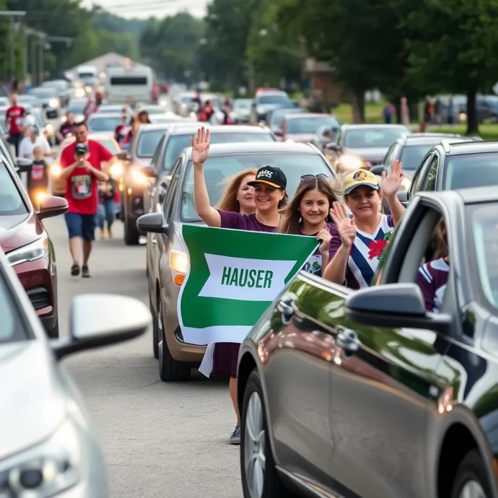 Celebration parade in Hope, Indiana for Hauser Jets softball team