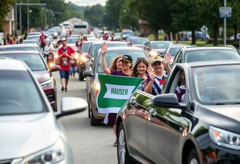 Celebration parade in Hope, Indiana for Hauser Jets softball team