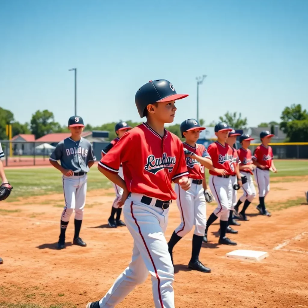 Young baseball players practicing on a field