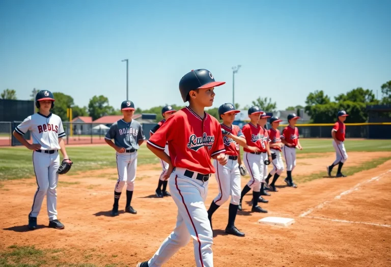 Young baseball players practicing on a field