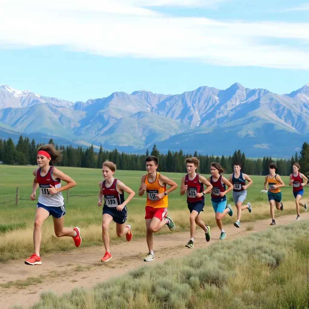 Runners participating in a high school cross-country race in Wyoming