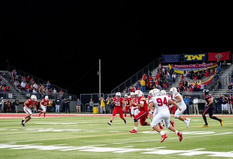Exciting high school football game with players and cheering fans