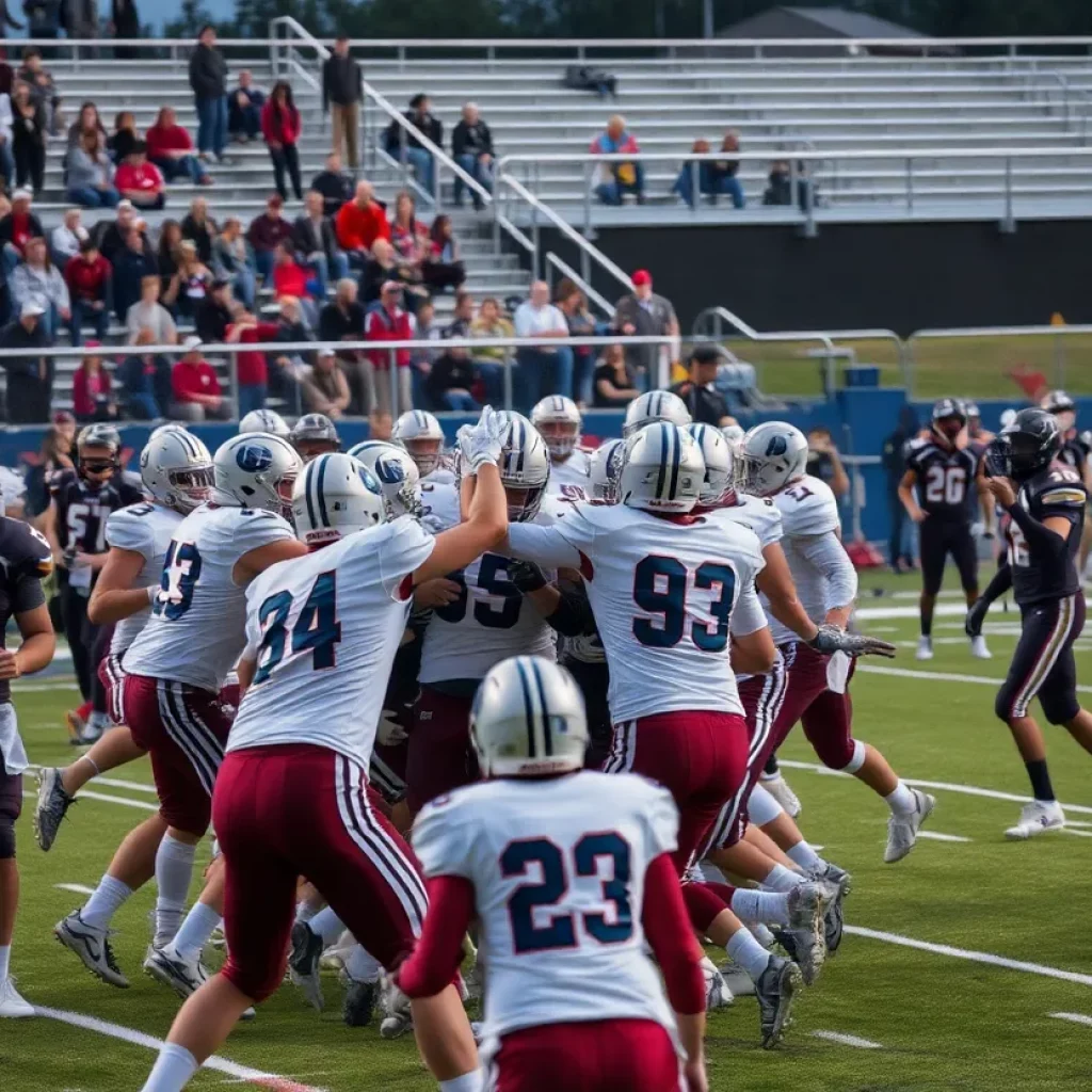 High school football players engaged in a brawl on the field