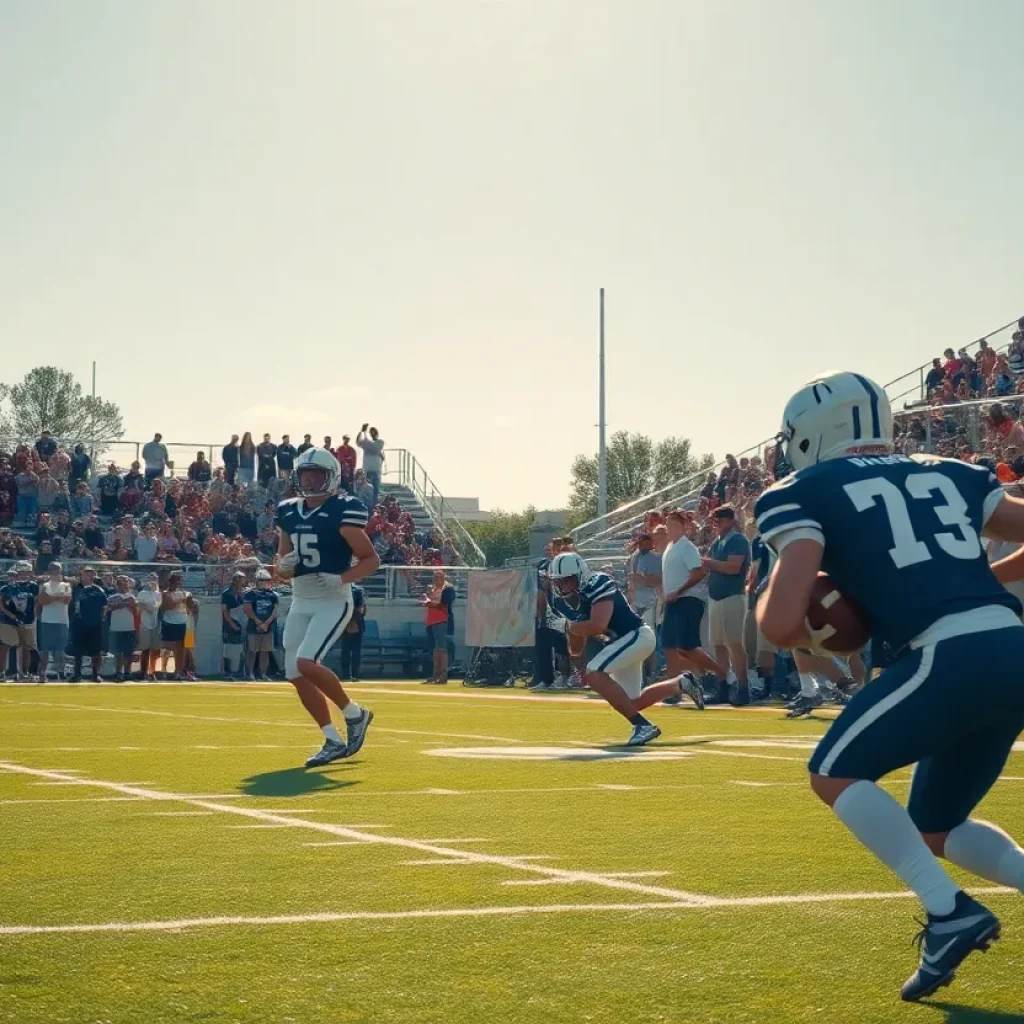 Students playing football in a high school match