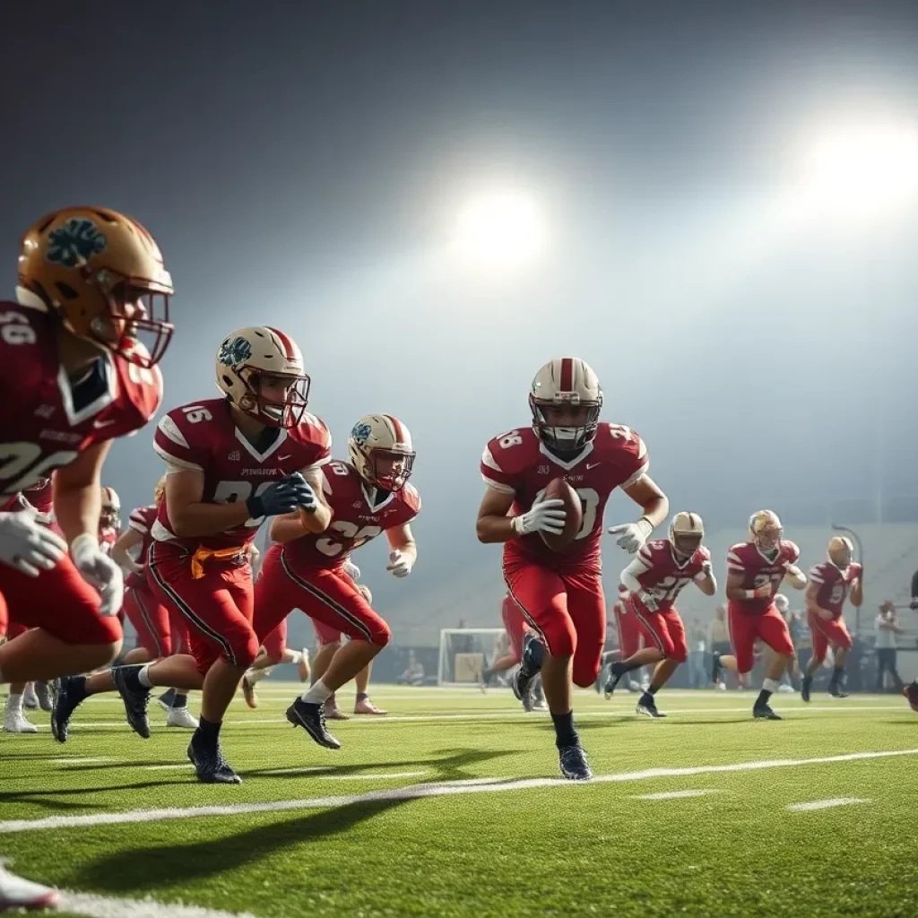 Players in action during a high school football game in San Antonio