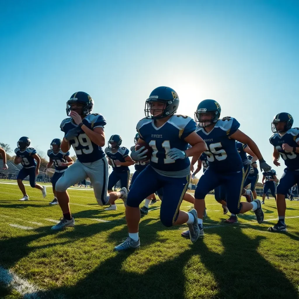 High school football players competing on the field