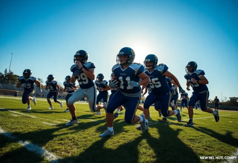 High school football players competing on the field