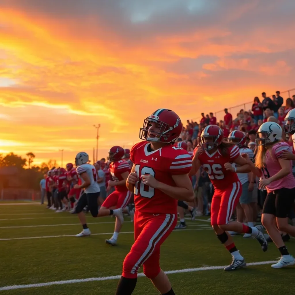 High school football players in action during a game in Palm Beach County.